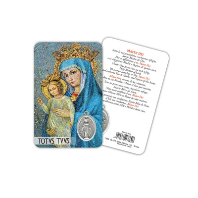 Mater Dei - Laminated prayer card with medal