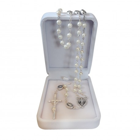 Miracolous Madonna Glass rosary mm 6 in velvet box