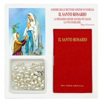 Madonna di Lourdes - Mini libro "Il Santo Rosario" con rosario