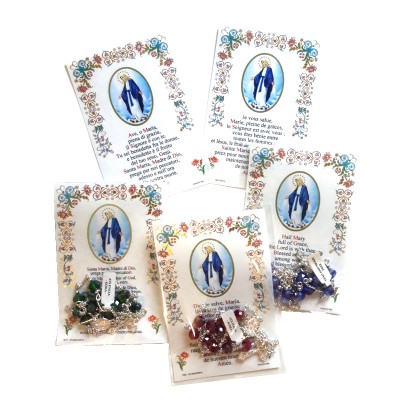 Miraculous Madonna - Holy picture on parchment paper with rosary