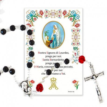 Miraculous Madonna - Holy picture on parchment paper with rosary