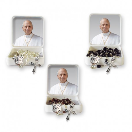 Little Rosary case "Pope Leo XIV" with original cross imitation pearl Rosary, oval grains