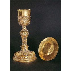 GOLD CHALICE WITH PATEN WITH DIAMONDS