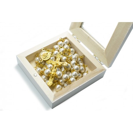 Wooden box with glass Rosary