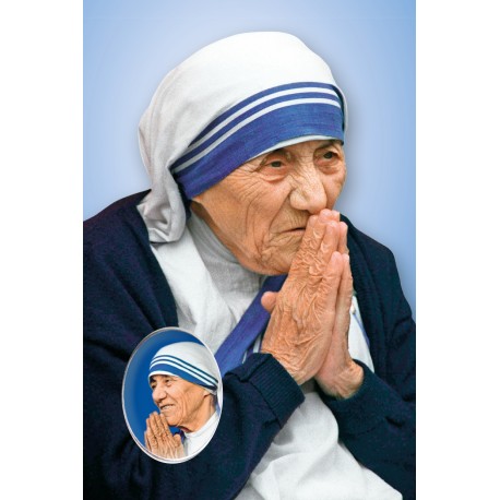 Immagine sacra "Santa Teresa di Calcutta" con preghiera e pins a scelta