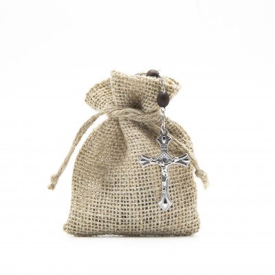 Jute Pouch with wooden Rosary