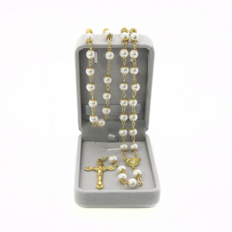 Imitation pearl rosary mm 8 in velvet box