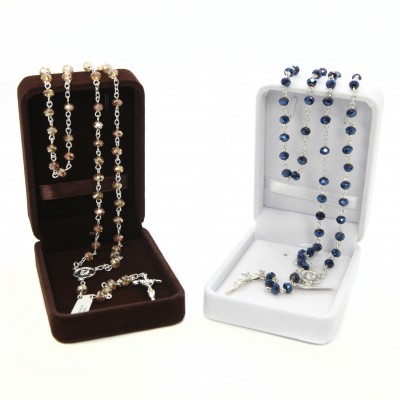 Crystal glass rosary mm 4x6 in velvet box