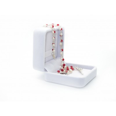 Rosario perle mm 4 bianche e rosse in scatola di velluto