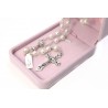 "The First Communion" with imitation pearl rosary mm 6 white or black in velvet box