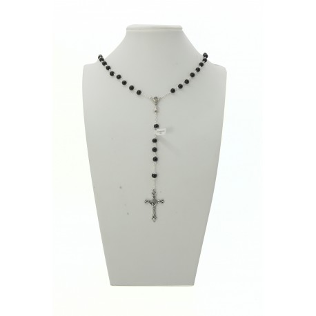 "The First Communion" with imitation pearl rosary mm 6 white or black in velvet box