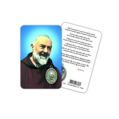 San Pio - Immagine religiosa plastificata (card) con medaglietta