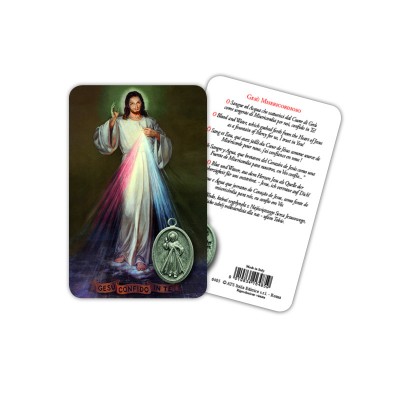 Merciful Jesus - Plasticized religious card with medal