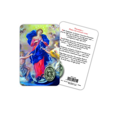 Mary Untier of Knots - Plasticized religious card with medal