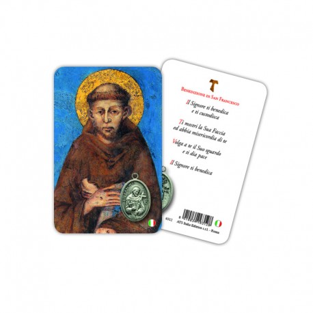 Saint Francis - Plasticized religious card with medal