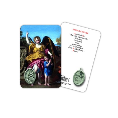 Guardian Angel - Plasticized religious card with medal