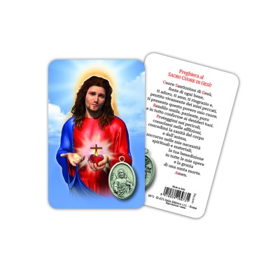 Sacred Heart of Jesus - Plasticized religious card with medal