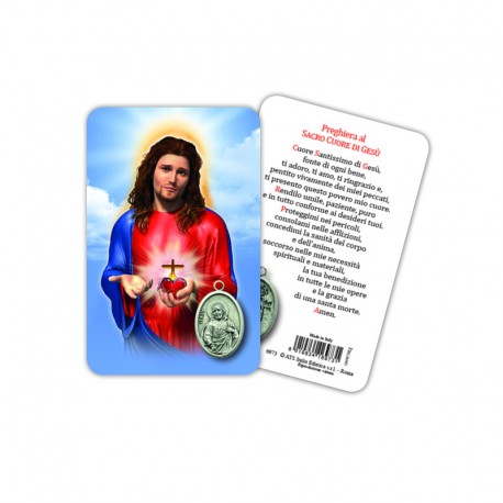 Sacro Cuore di Gesù - Immagine religiosa plastificata (card) con medaglietta