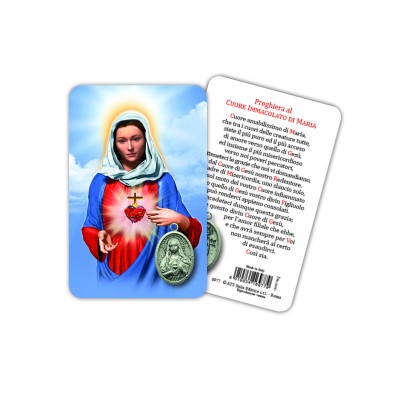 Sacro Cuore di Maria - Immagine religiosa plastificata (card) con medaglietta