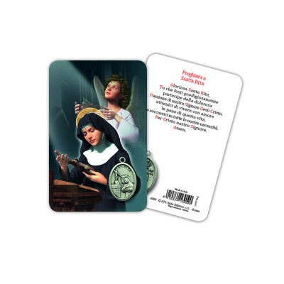 Saint Rita - Plasticized religious card with medal