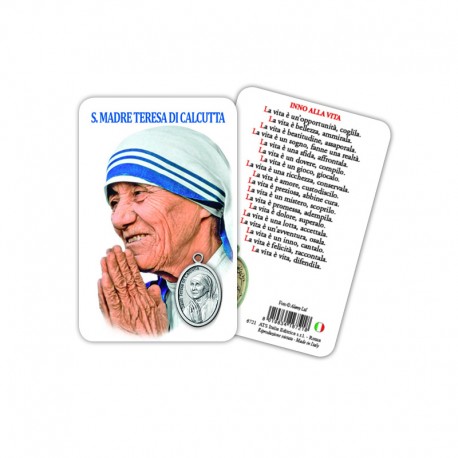 Saint Theresa of Calcutta - Plasticized religious card with medal