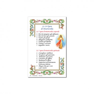 The 14 Works of Mercy - Holy picture on parchment paper