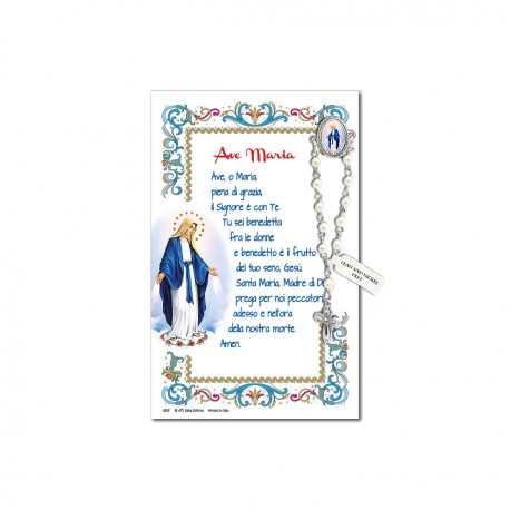 Miraculous Madonna - Holy picture on parchment paper with decade rosary pin