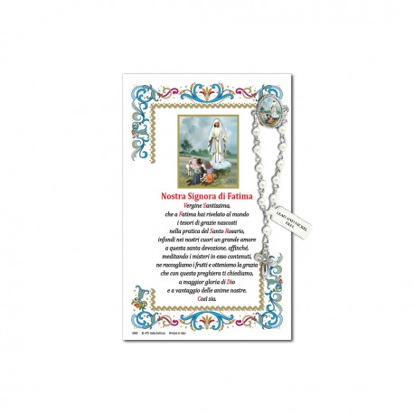 Our Lady of Fatima - Holy picture on parchment paper with decade rosary pin