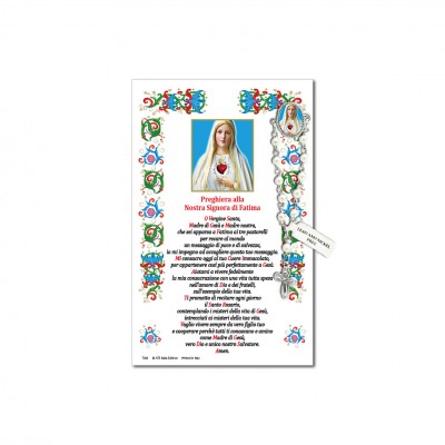 Madonna di Fatima - Immagine sacra su carta pergamena con spilletta decina rosario
