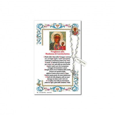 Madonna Czestochowa - Immagine sacra su carta pergamena con spilletta decina rosario