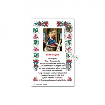 Our Lady of the Rosary - Holy picture on parchment paper with decade rosary pin