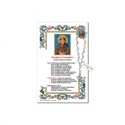 San Francesco di Assisi - Immagine sacra su carta pergamena con spilletta decina rosario