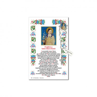 Saint Clare of Assisi - Holy picture on parchment paper with decade rosary pin