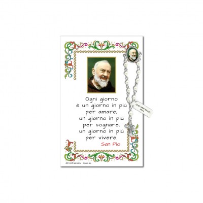 San Pio da Pietrelcina - Immagine sacra su carta pergamena con spilletta decina rosario