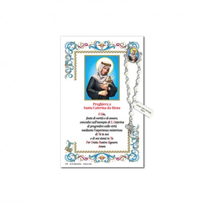 San Caterina da Siena - Immagine sacra su carta pergamena con spilletta decina rosario
