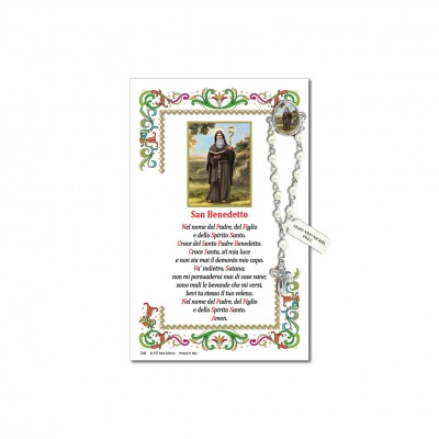 San Benedetto - Immagine sacra su carta pergamena con spilletta decina rosario