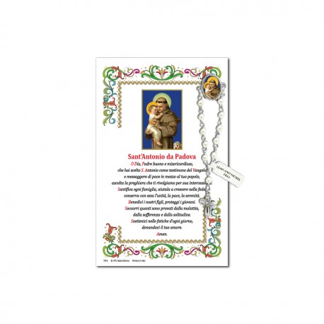 Saint Anthony of Padua - Holy picture on parchment paper with decade rosary pin
