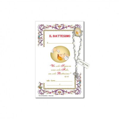 Baptism - Holy picture on parchment paper with decade rosary pin