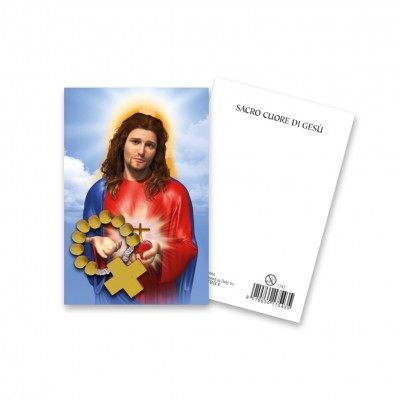 Immaginetta "Sacro Cuore di Gesù" con decina Rosario in legno